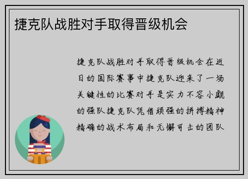 捷克队战胜对手取得晋级机会