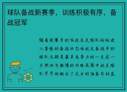 球队备战新赛季，训练积极有序，备战冠军