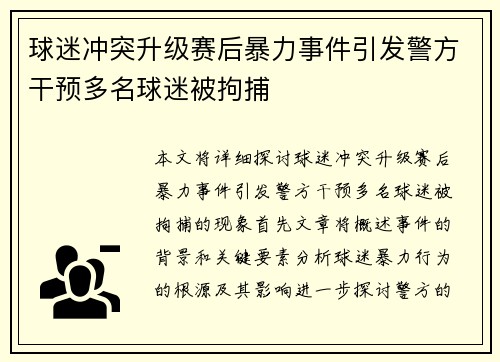 球迷冲突升级赛后暴力事件引发警方干预多名球迷被拘捕