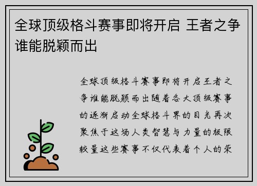 全球顶级格斗赛事即将开启 王者之争谁能脱颖而出